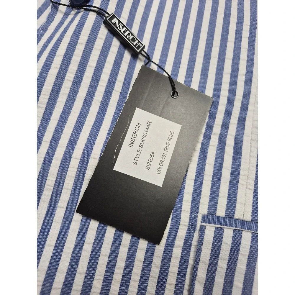 Inserch Suit Mens 54 Blue 100% Cotton Stripe Seersucker 2 Piece 48x36 NWT